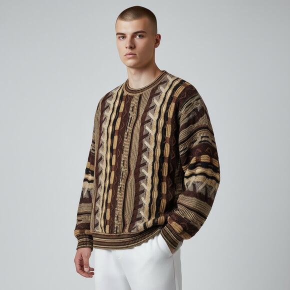 VINTAGE ABSTRACT PATTERN KNITTED PULLOVER SWEATER COOGIE STYLE MEN SIZE X - Picture 1 of 11